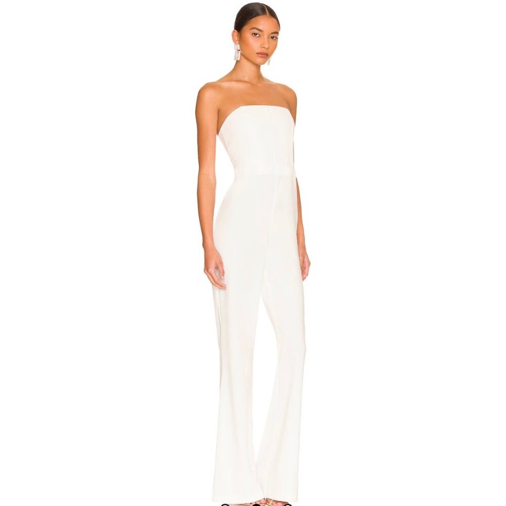 Alice + Olivia Lavera Strapless Flare‑Leg Jumpsuit Off White  Size 12 & Size 8